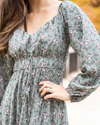 Autumn Outings Floral Dress - Sage