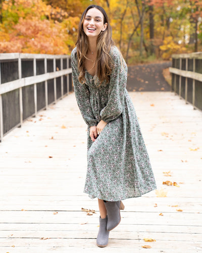 Autumn Outings Floral Dress - Sage