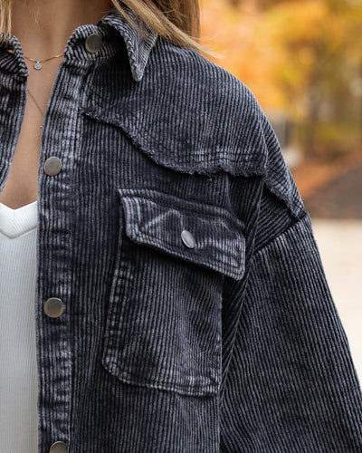 On Edge Corduroy Shacket - Faded Black