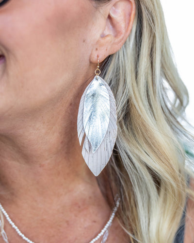 Cadence Feather Statement Earrings - Silver