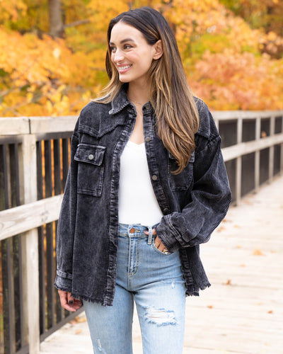 On Edge Corduroy Shacket - Faded Black