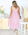 Sabrina Smocked Tiered Ruffle Midi Dress - Pink Lavender