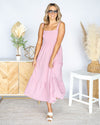 Sabrina Smocked Tiered Ruffle Midi Dress - Pink Lavender