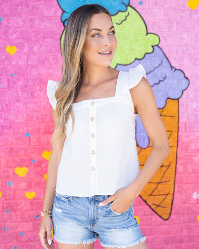 Touch Of Summer Button Up Top - White