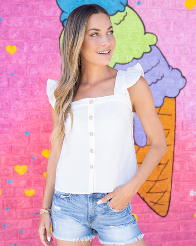 Touch Of Summer Button Up Top - White