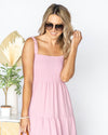 Sabrina Smocked Tiered Ruffle Midi Dress - Pink Lavender