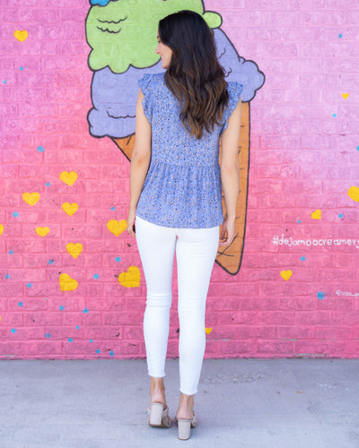 To New Heights Ruffle Sleeve Top - Dusty Blue