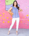 To New Heights Ruffle Sleeve Top - Dusty Blue