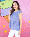 To New Heights Ruffle Sleeve Top - Dusty Blue