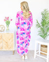 Waves Crashing Palm Print Maxi Shift Dress - Fuchsia