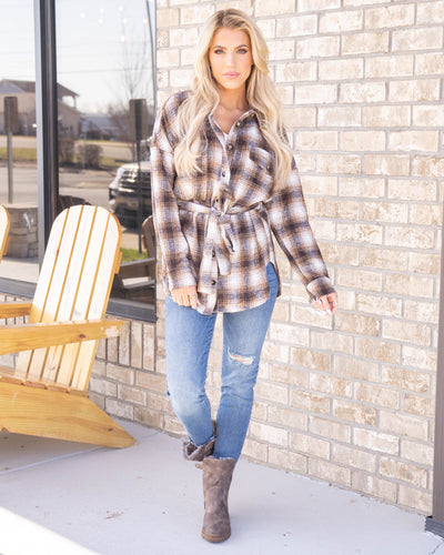 Mountain Getaway Plaid Top - Taupe