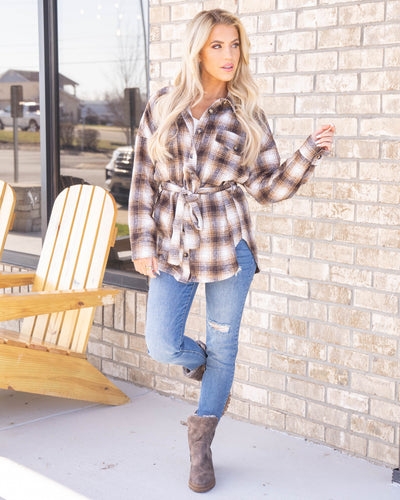 Mountain Getaway Plaid Top - Taupe