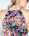 Lea Front Tie Crossover Hem Halter Dress - Black