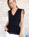 Never Too Late Peplum Top - Black