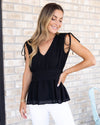 Never Too Late Peplum Top - Black