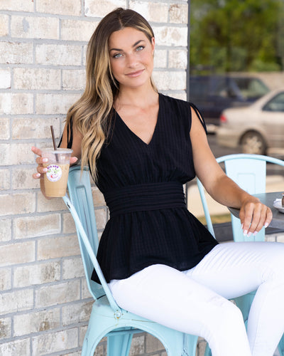 Never Too Late Peplum Top - Black