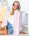 Hallie Plaid Button Down Top - Coral Multi