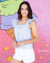 Touch Of Summer Button Up Top - Baby Blue