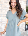 Sunkissed Summer Ribbed Babydoll Dress - Dark Sage