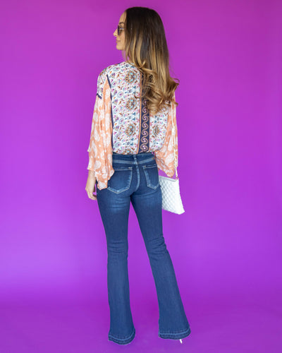 Addison V-Neck Crossover Bodysuit - Melon Multi