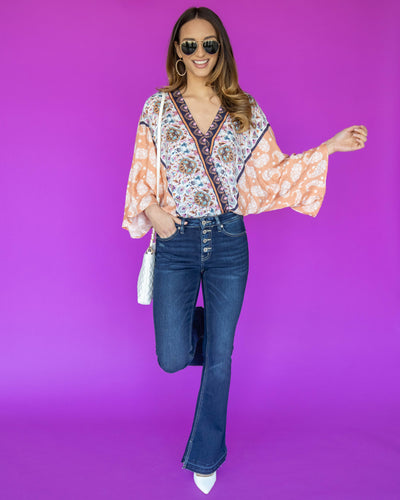 Addison V-Neck Crossover Bodysuit - Melon Multi