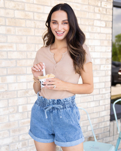 Laid Back Moments Front Tie Shorts Medium Wash Eleven Oaks Boutique