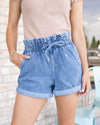 Laid Back Moments Front Tie Shorts - Medium Wash