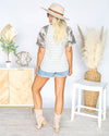 Remi Striped Camo Sleeve Top - Off White