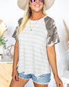 Remi Striped Camo Sleeve Top - Off White