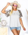 Remi Striped Camo Sleeve Top - Off White
