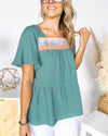 Kate Embroidered Babydoll Top - Teal