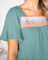 Kate Embroidered Babydoll Top - Teal
