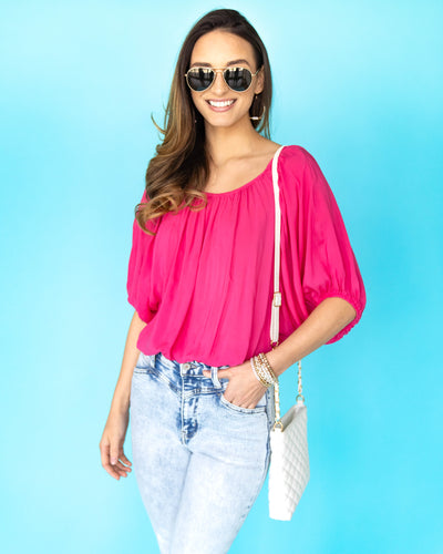 Sansa Peasant Sleeve Blouse - Fuchsia