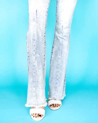 Vanessa High Rise Front Seam Flares - Light Acid Wash