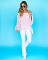 Alexia Off Shoulder Pom Pom Top - Carnation Pink