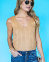 Katie Cable Knit Cropped Tank - Camel