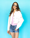 Chelsea Cropped Distressed Denim Jacket - Off White