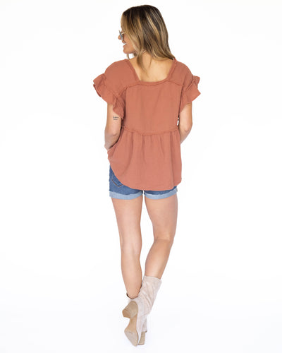 Angelina Ruffle Gauze Top - Rust