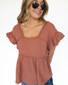 Angelina Ruffle Gauze Top - Rust