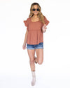 Angelina Ruffle Gauze Top - Rust