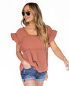 Angelina Ruffle Gauze Top - Rust