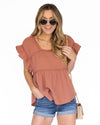 Angelina Ruffle Gauze Top - Rust