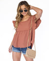 Angelina Ruffle Gauze Top - Rust