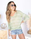 Kristen Striped Lightweight Knit Sweater - Spring Green