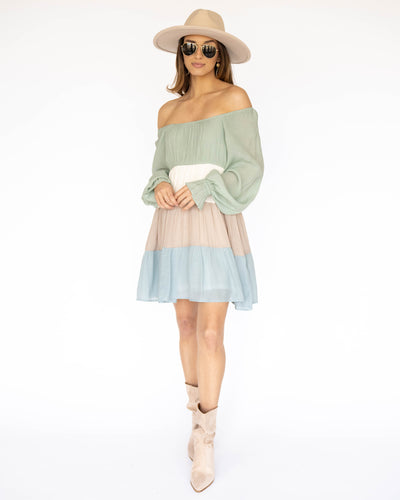 Candace Color Block Dress - Sage Multi