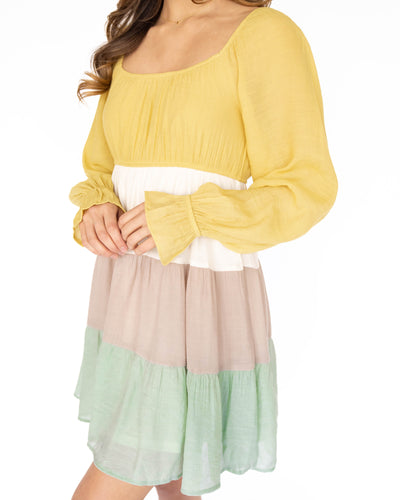 Candace Color Block Dress - Chartreuse Multi