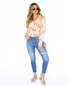 Simone Collared Crossover Bodysuit - Salmon Multi