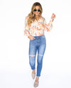 Simone Collared Crossover Bodysuit - Salmon Multi