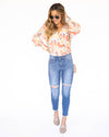 Simone Collared Crossover Bodysuit - Salmon Multi