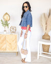 Amanda Pearl Beaded Short Sleeve Denim Jacket - Medium Wash